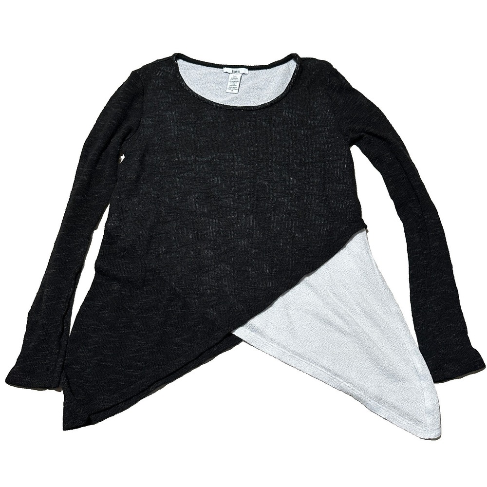 Womens Black White Asymmetrical Crossover Layered Long Sleeve Top Small